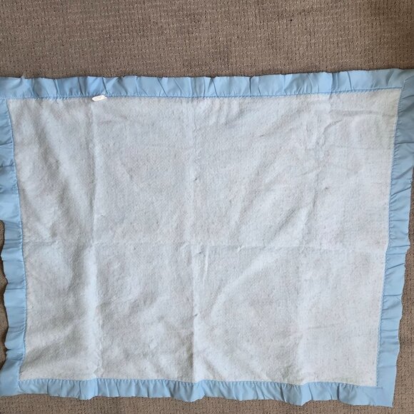 Vintage Cannon Mills Baby Blanket Yellow Bunnies Satin Trim Pastel  37" x 45" - Picture 6 of 10